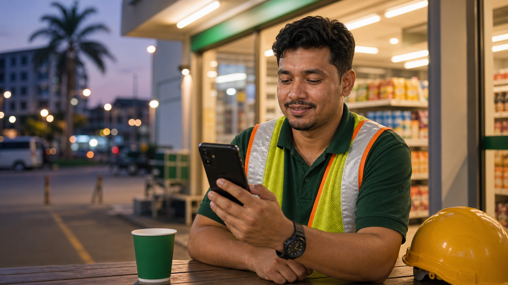 Malaysia-তে কাজ শেষে phone দিয়ে transfer শুরু করছেন একজন worker