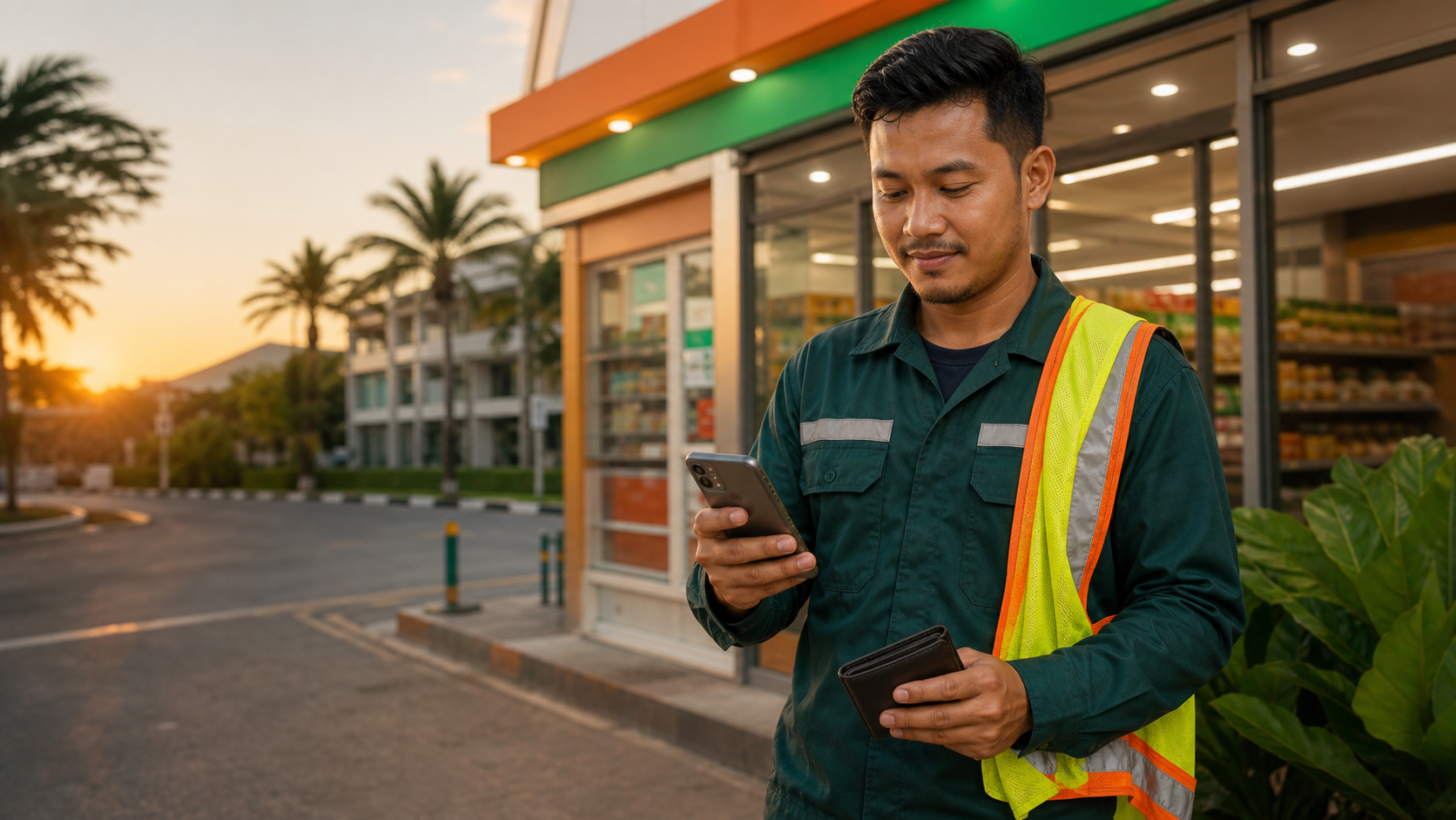 Malaysia-তে কাজ শেষে phone দিয়ে transfer শুরু করছেন একজন worker